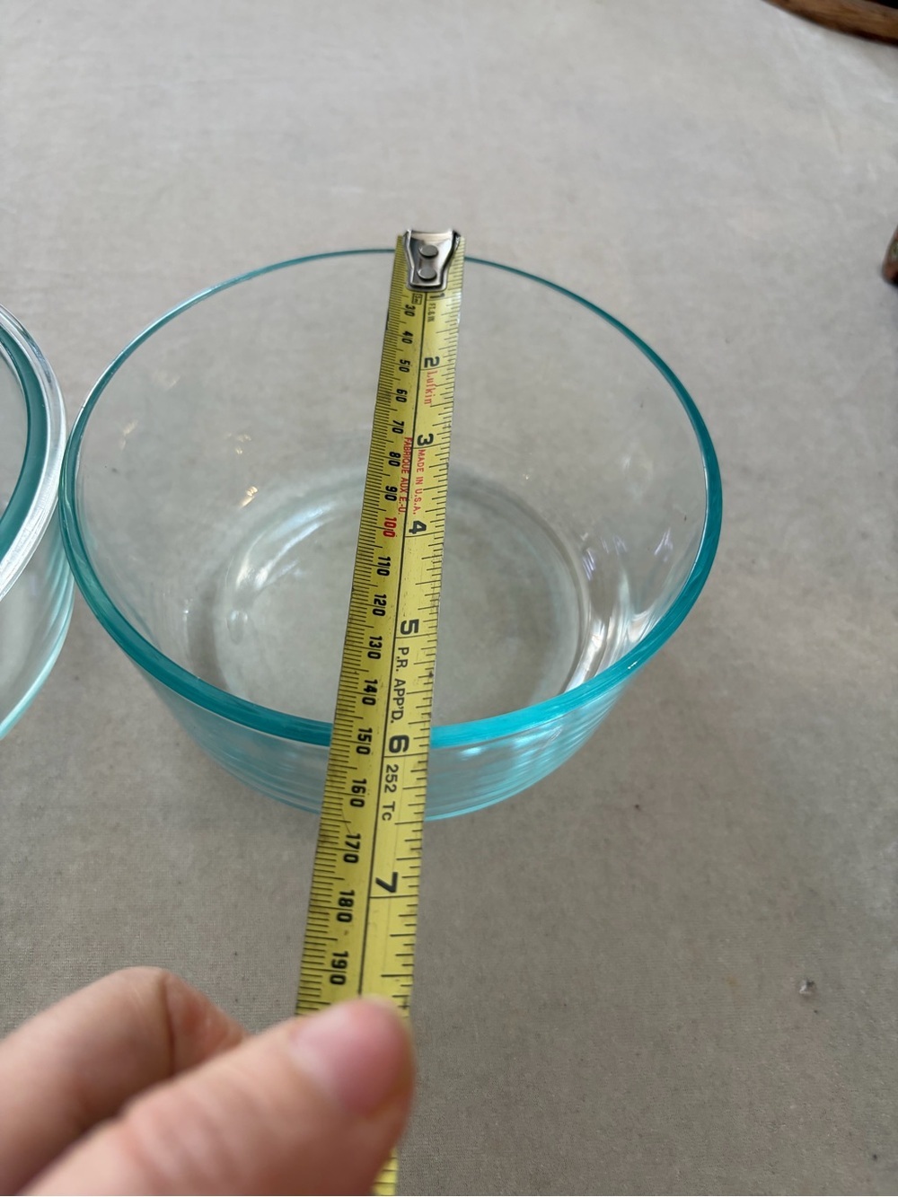 Pyrex Clear Glass Prep Bowls with Aqua Tint set of 3 - Picture 6 of 10